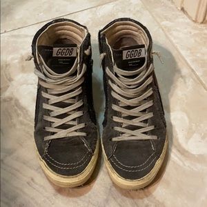 Golden goose slide high tops navy sneakers